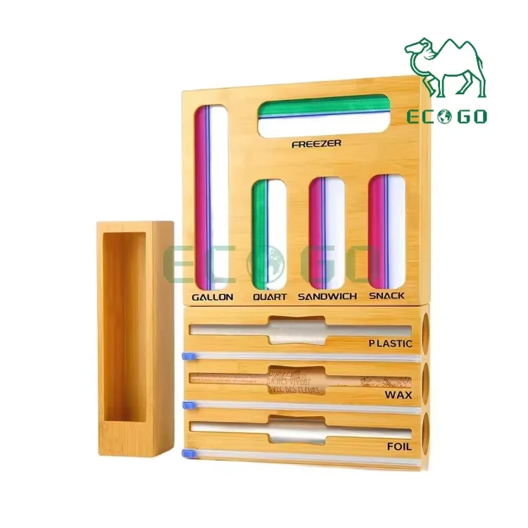 Wood Ziplock Bags Holder Box Set And Bamboo Ziplock Bag Organize For Kitchen Drawer Organizer Storage