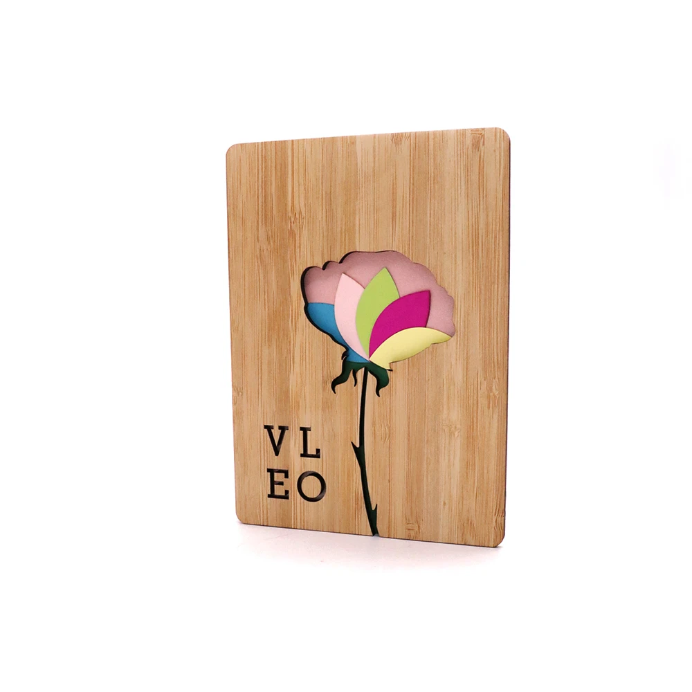 Оптовая продажа, поздравительная открытка с деревянной обложкой и лазерной резкой