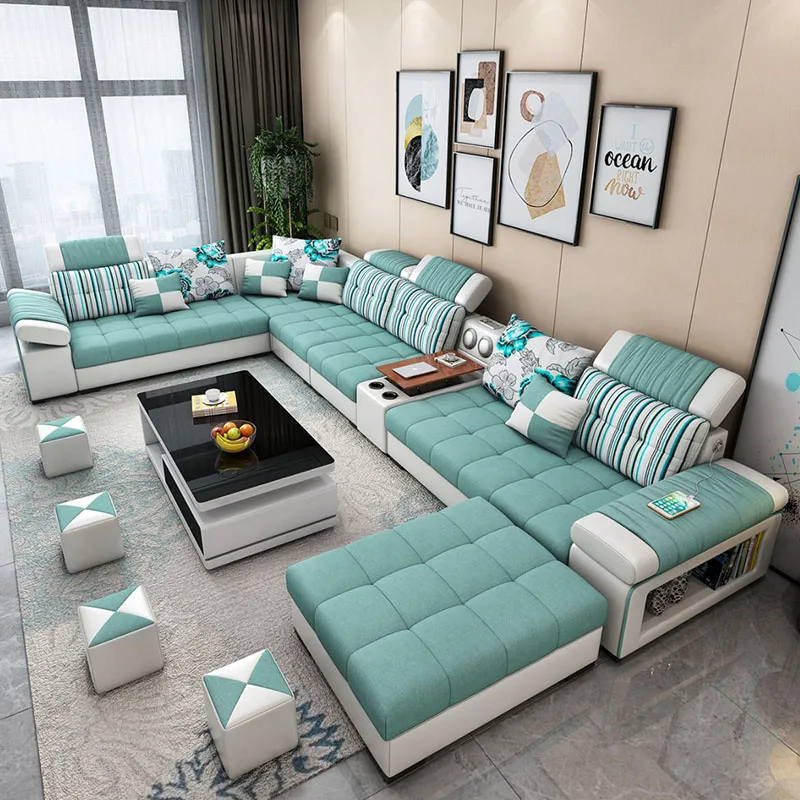 Hot sale luxury western style sectional fabric set U shape corner sofa  for Living room 7  seater sectional chaise lounge sofa