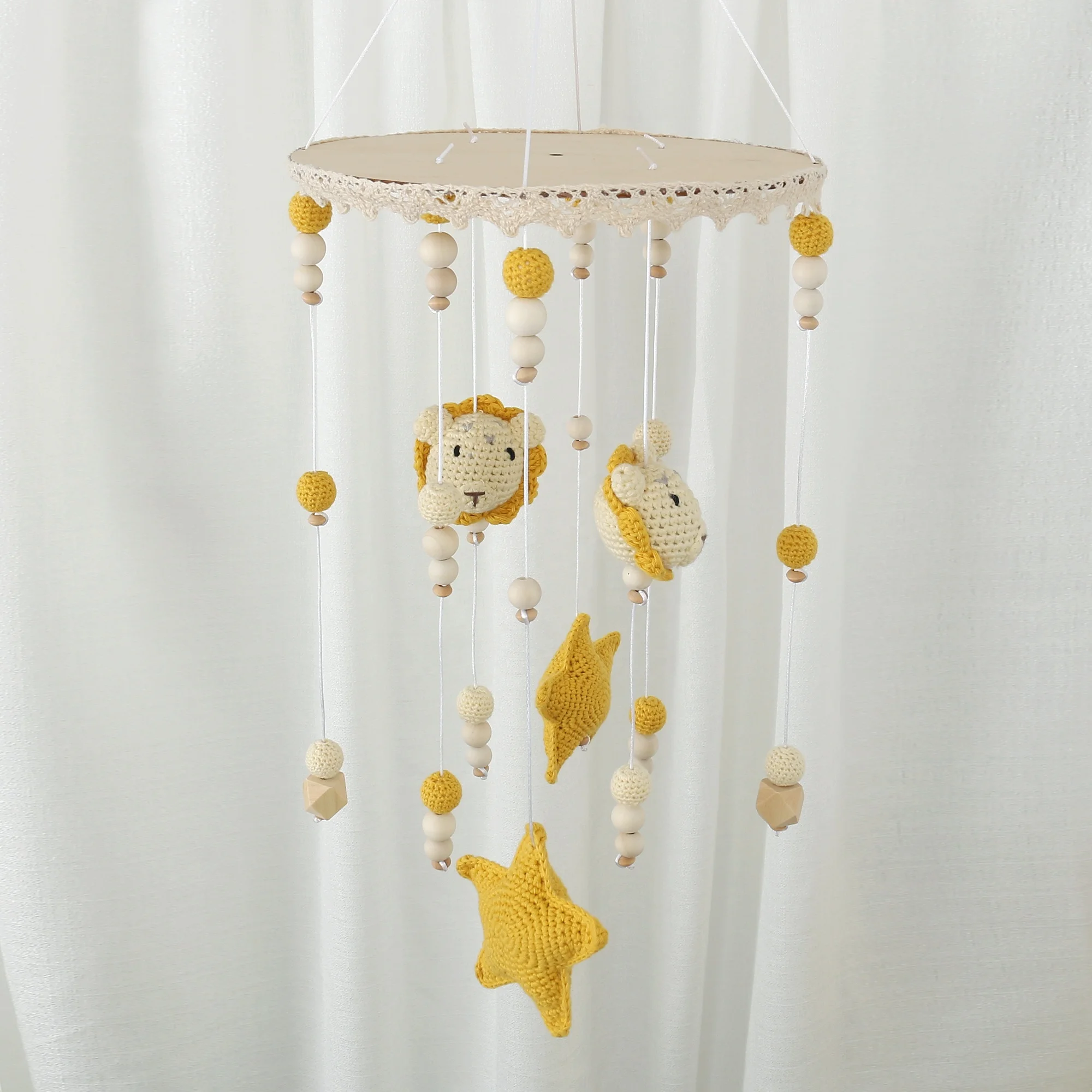 bedroom organic wooden round circle custom handmade animal baby crib mobile