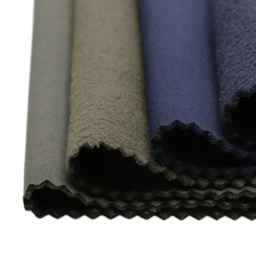 Waterproof sherpa bonded Woven Stretch Polyester Soft shell fabric for winter jacket