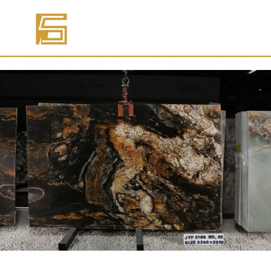 Black quartzite slab luxury exotic fusion granite black with brown onyx slab luxury stone