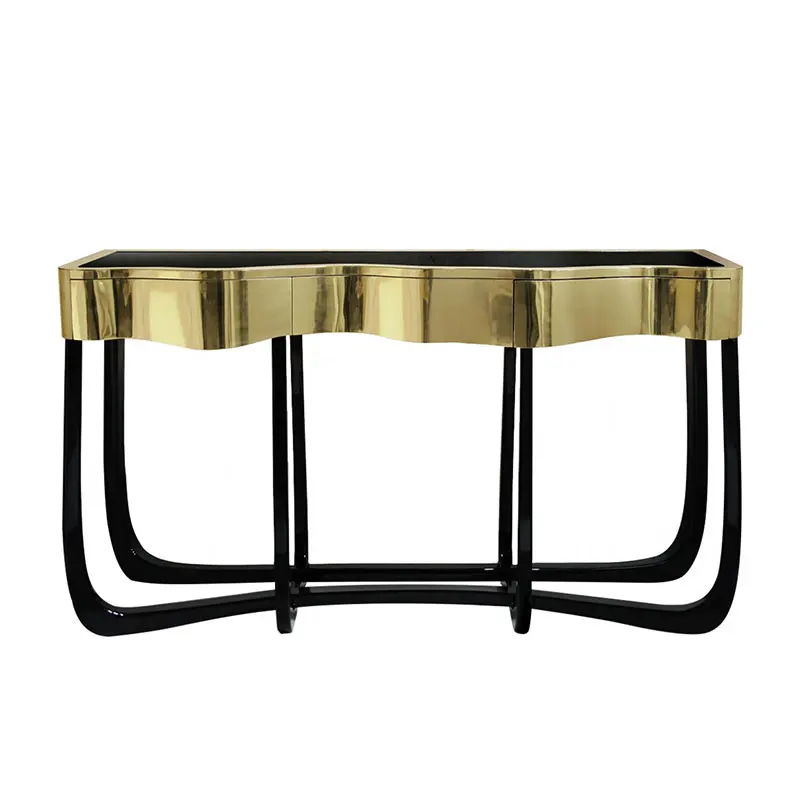 Modern Luxury Console Table with Durable Stainless Steel Black Gold Metal Frame for Living Room Hall Entry or Hotel Furniture