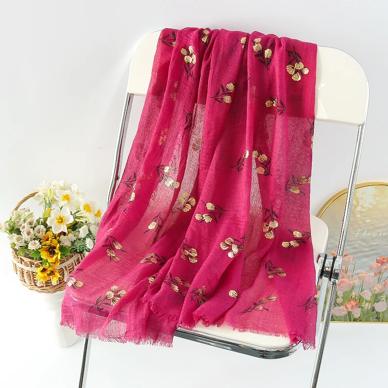 Custom Women Gold New Arrival Decoration Foil Dragonfly Print Shawl Pashmina Scarf