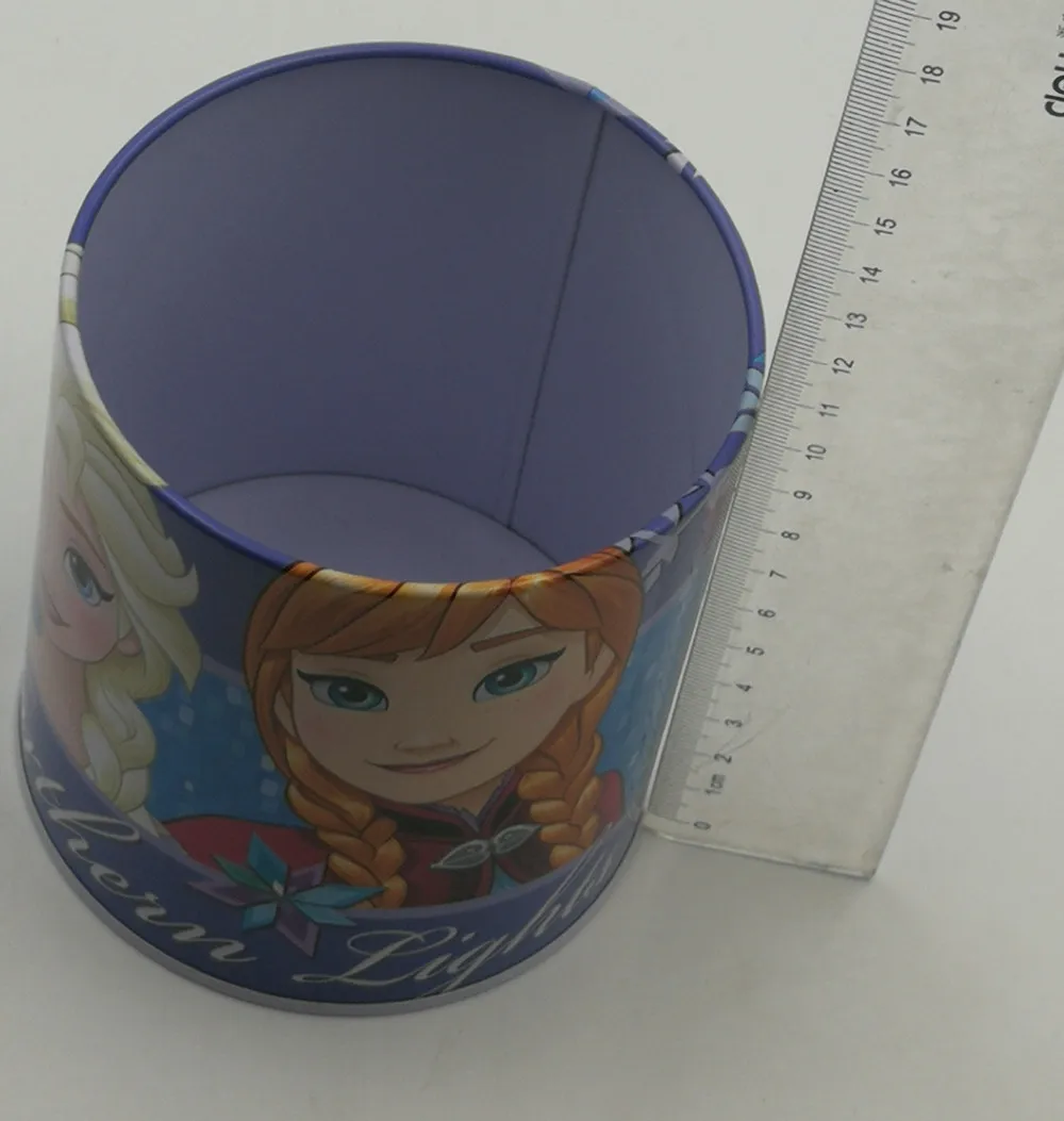 kids round  cartoon tin metal container pen holder tin metal pencil case metal tin pen container