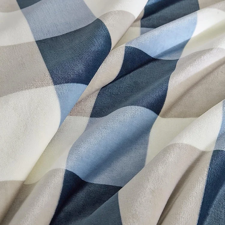 Wholesale double layer custom plaid print flannel sherpa fleece throw blanket