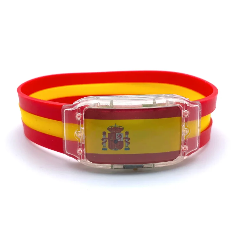 World Cup 2022 Custom Different Countries Flag Silicone Led Bracelet Qatar Brazil Germany Spain Argentina Wristband