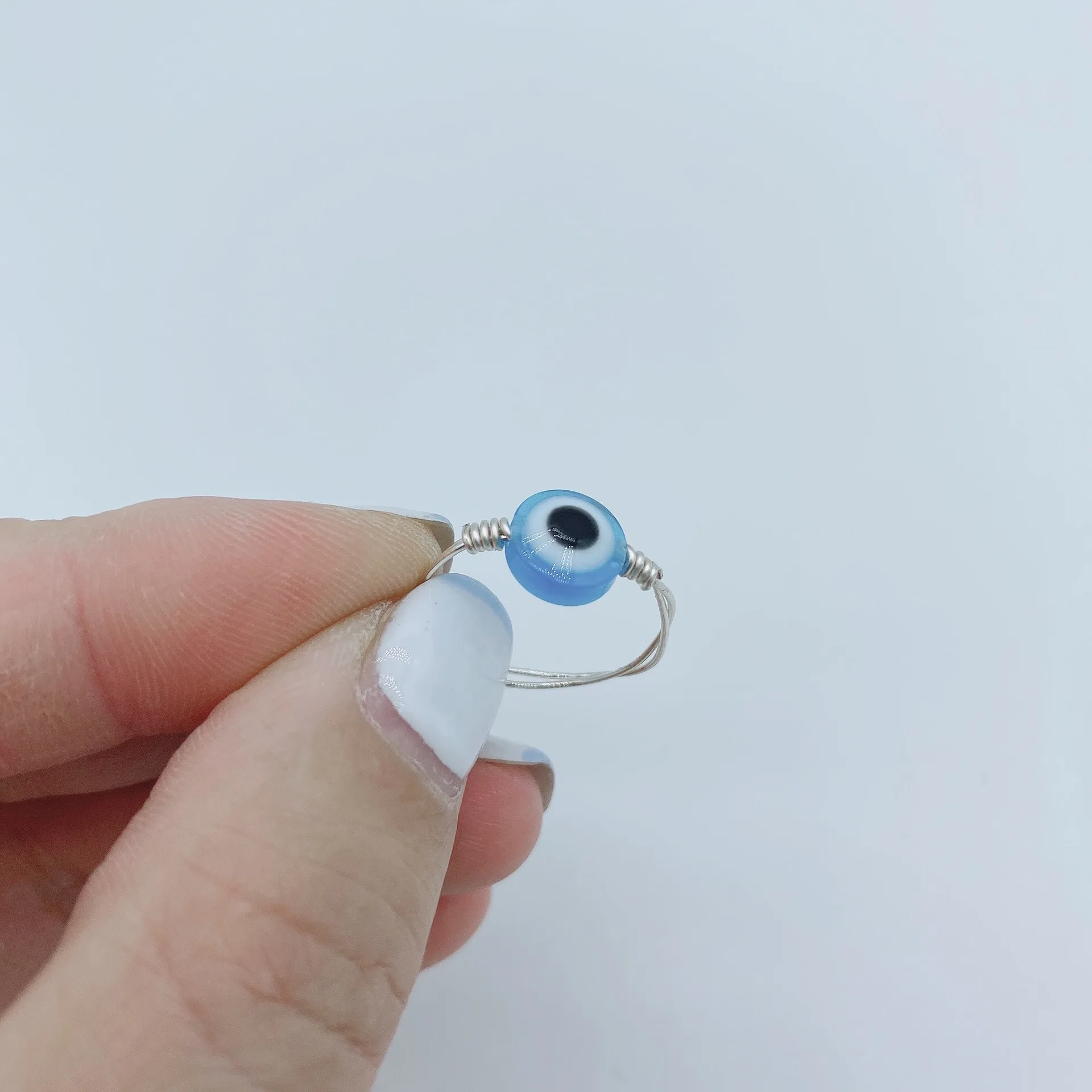 New colorful Fashion Blue Evil Eye Beads Rings Wire Wrapped Rings For Women Lucky Demon Eyes Party Finger Ring Aesthetic Jewelry