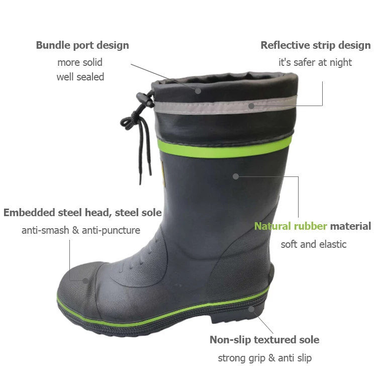 Safety Waterproof with Breathable Mesh Lining Support Custom Gumboots Rain Boots
