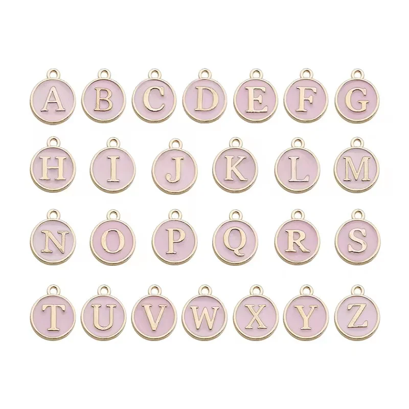 100pcs 12*14MM Round Gold Enamel Alphabet Charms Color Capital Letter Beads Initial Pendants Alloy Jewelry Making Accessories