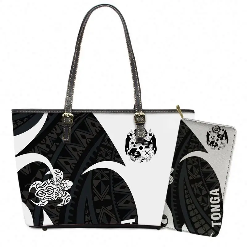 
Wholesale Polynesian Traditional Tribal Print Lady Hamdbags High Quality Pu Leather Tote Bag Luxury Bags Women Handbags 