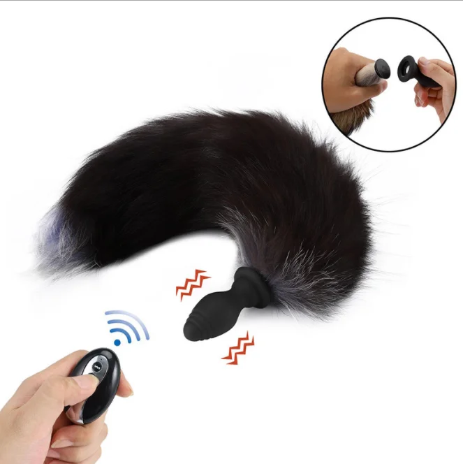 Hairy silicone vibrating fox anal plug can replace anal plug tail sex toys rear court masturbation lesbian sex toys role playing