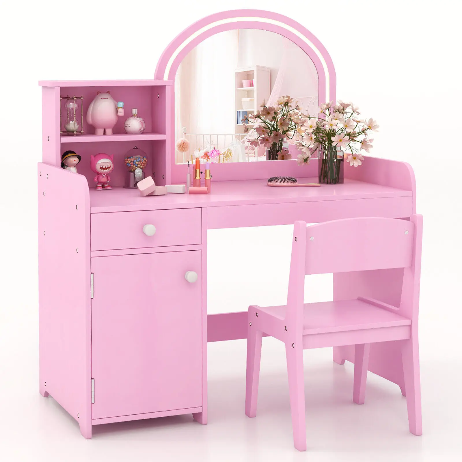 Kids bedroom furniture sale Vanity Princess Makeup Dressing Table Chair Set with fold Mirror White