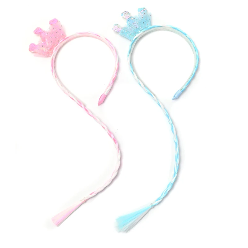 Glitter Sequins Bowknot Hair Braid hairband Crown And Bow Hairhoop Accessories Princess Braid Wig Cute Kids Headbands