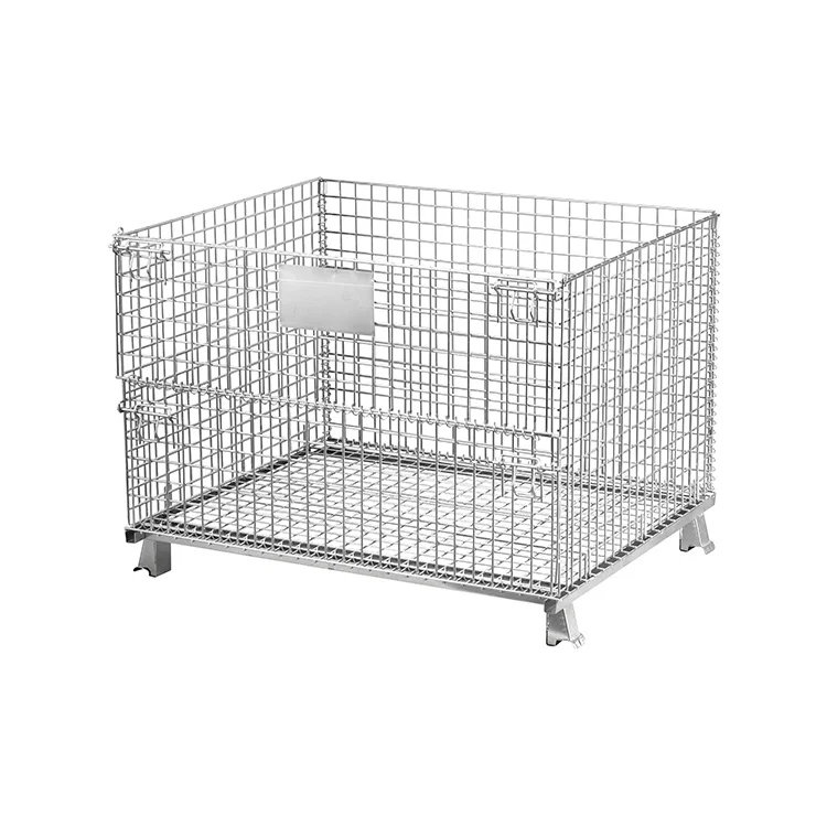 AMJ High Capacity Stackable Foldable Metal Storage Cage Rolling Wire Mesh Pallet Containers With Wheels