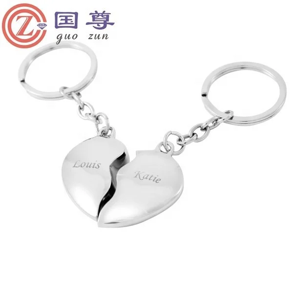 High quality Stylish Lovely Heart Cute Couple Keychain Love Keychain Key Ring steel heart-shaped key ring with Heart Pendant