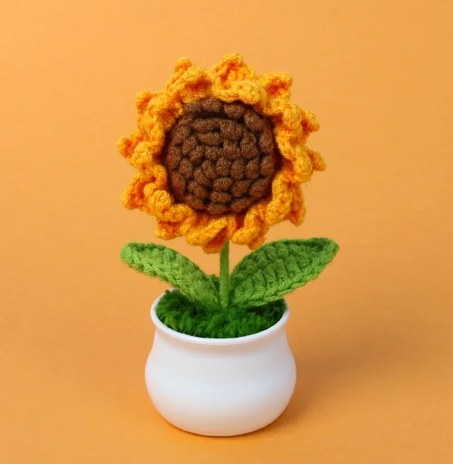2025 Hand Knitted Ornaments Valentine Gifts Artificial Plants Bonsai Flower Crocheted pot Crocheted Sunflower Pot