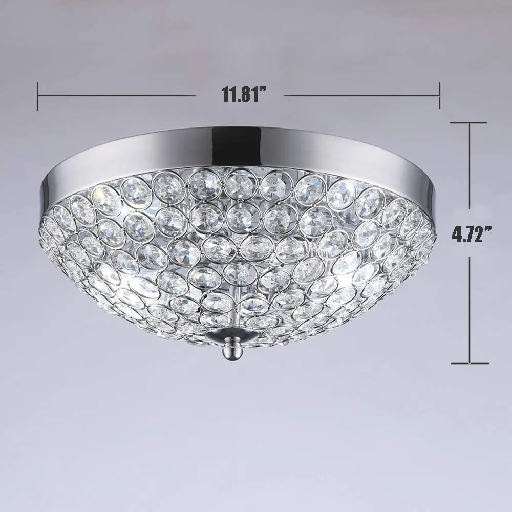 Flush Mount Chrome Finish Modern Crystal Chandelier Ceiling Light Bowl Shape Ceiling Light Fixtures