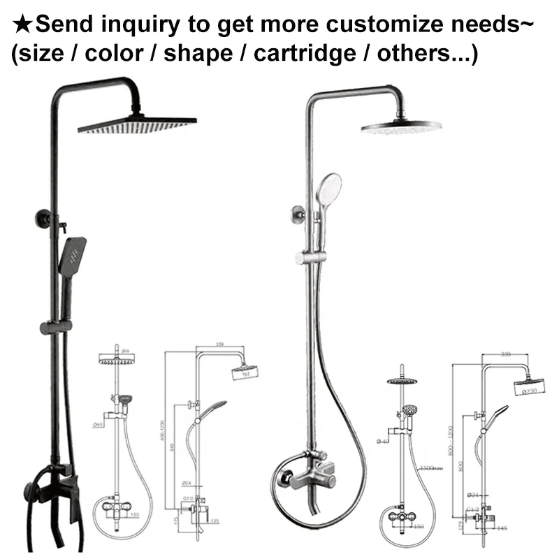 Gold hot and cold luxury indoor mall bathroom taps shower mixer head faucet column stainless steel brass shower set with heating