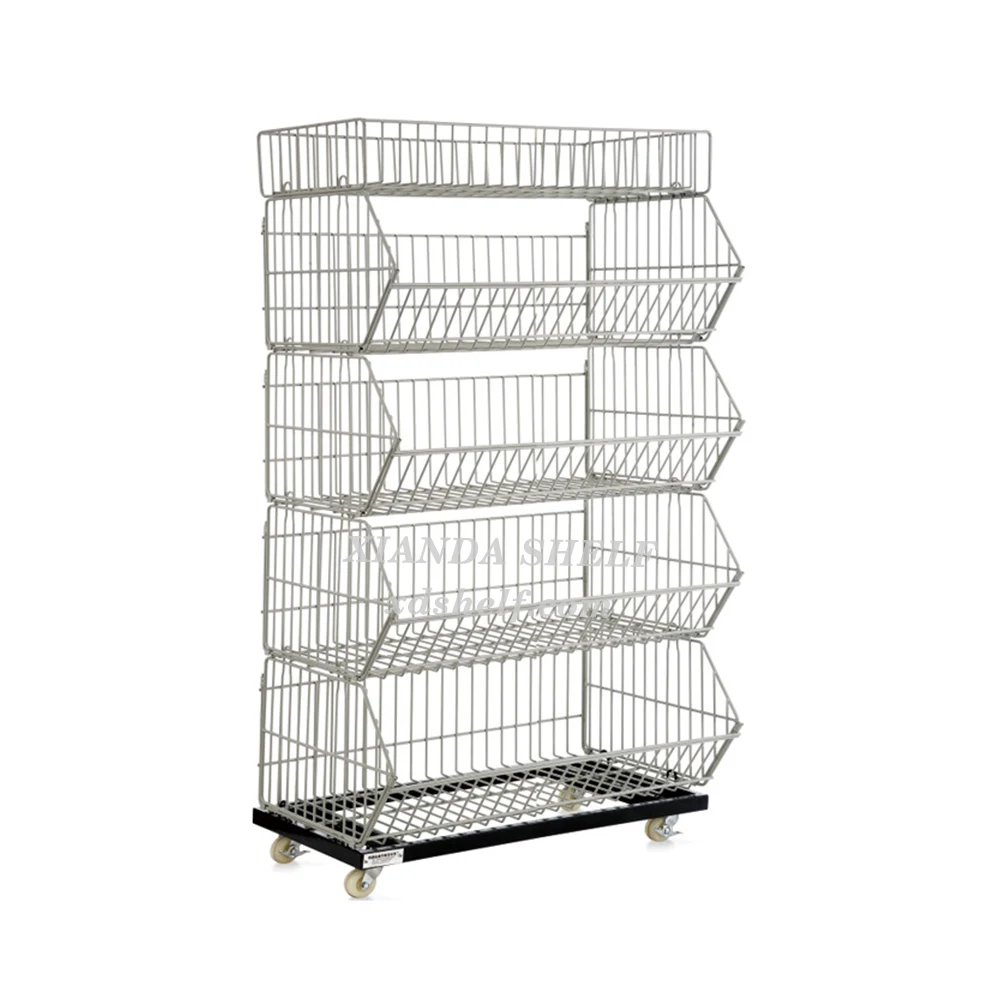 Grocery Store Shelf Custom Logo 1 to 5 Powder Coat wire stackable basket bin