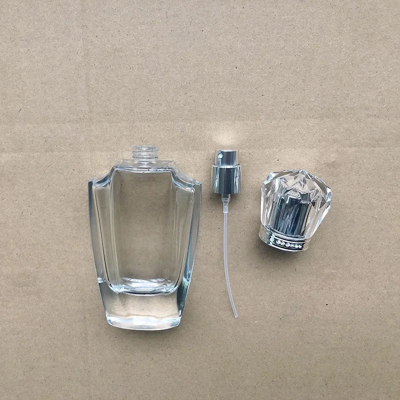 Luxury Glass Perfume Bottles Unique Design Gold Silver Crown Cap Fragrance Sprayer 50ML Refill Perfume Atomizer Spray Bottle