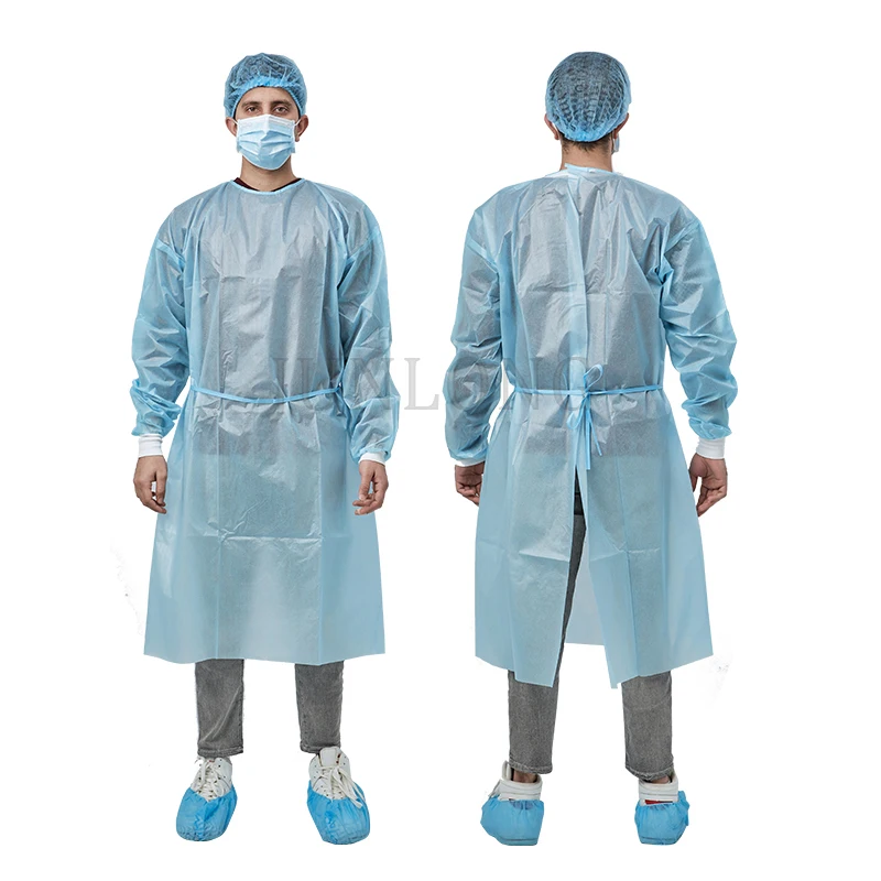 waterproof  PP+ PE non sterile isolation gown with cuff disposable aami level 2 gowns