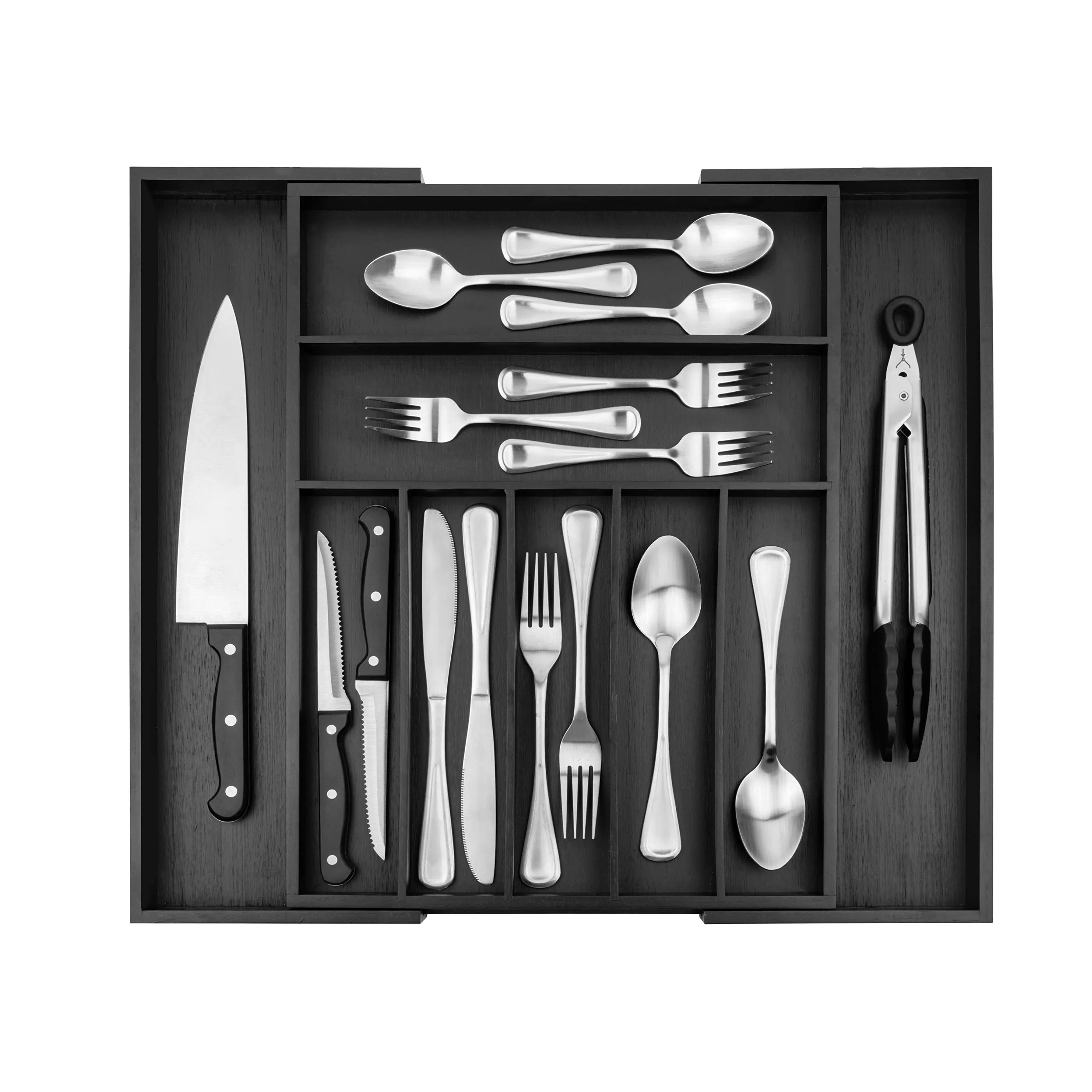 Домашний бамбуковый органайзер для столовых приборов выдвижных кухонных ящиков и посуды с разделителями