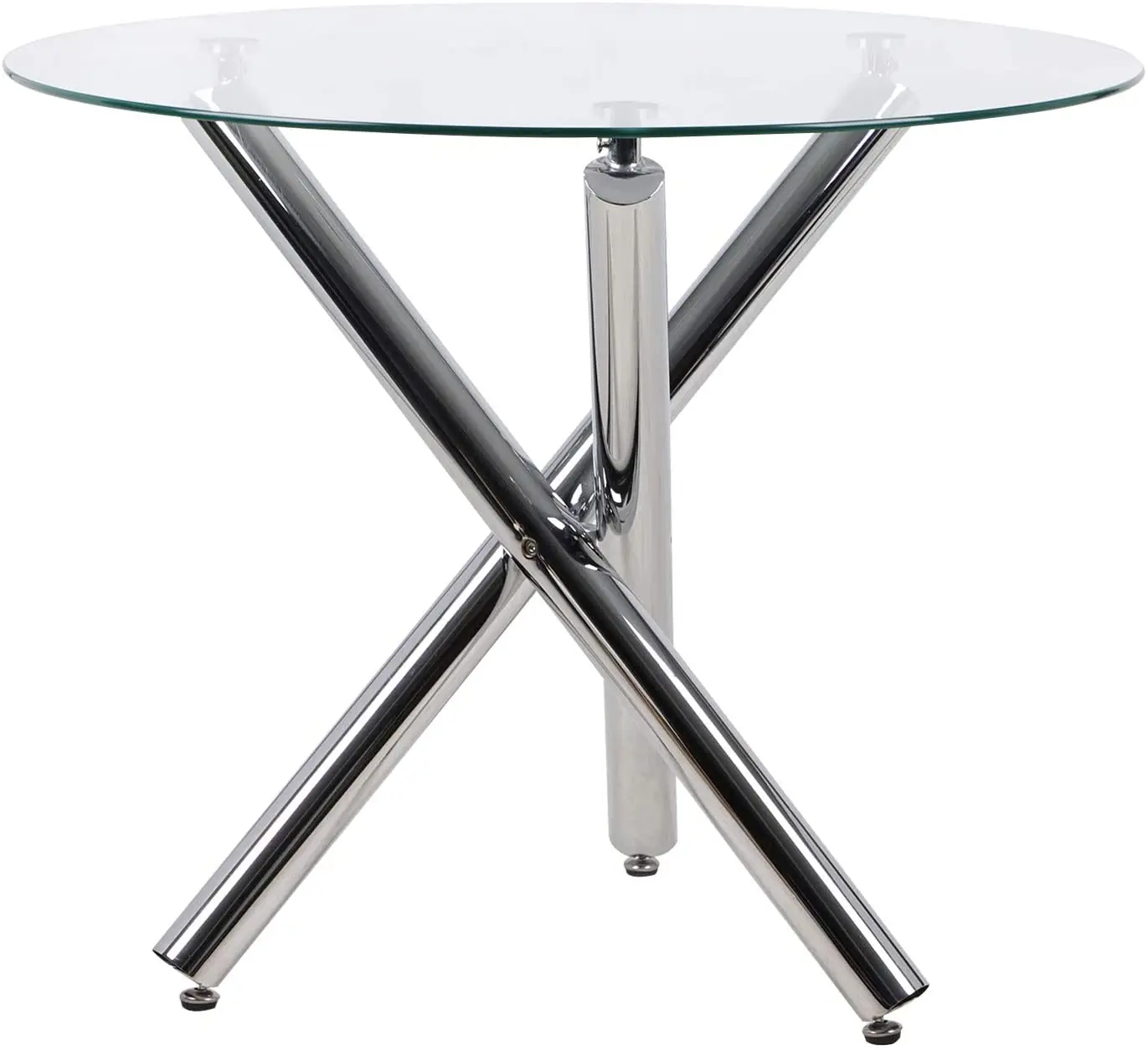 Round Glass Dining Table with Chrome Legs Hot Selling Kitchen Table for Home/Office