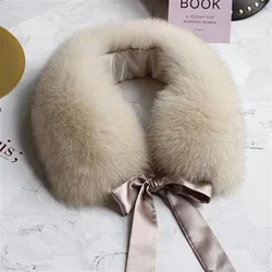 New arrival Winter short design fox fur scarf fashion real fur collar scarf with ribbon