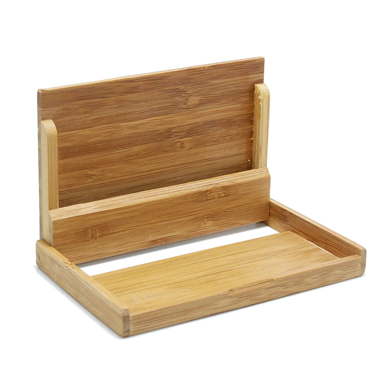 Natural Bamboo Wood Business Name Card Box Wallet Stand Desktop Organizer Creative Wooden Card Case Decoration Wood Card Holder