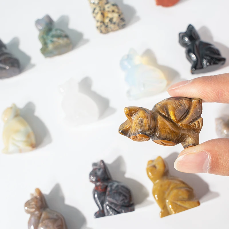 Robin Crystal factory wholesale gemstone animal carvings crystal cat crystal carving wholesale