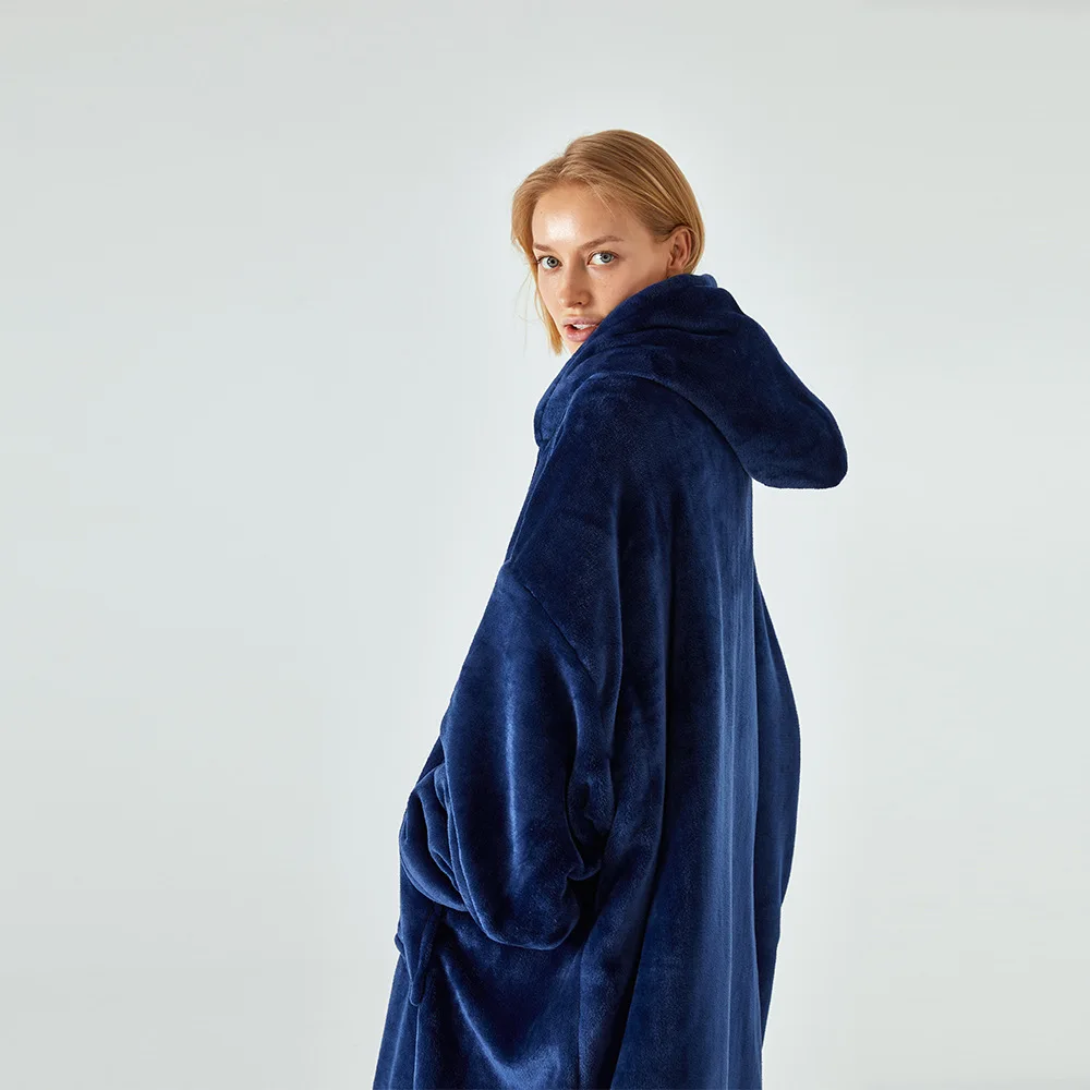 2022 Winter New Design Fashionable Oversize Comfy zipper soft Family Fleece Flannel Wearable Lazy Blanket Hoodie