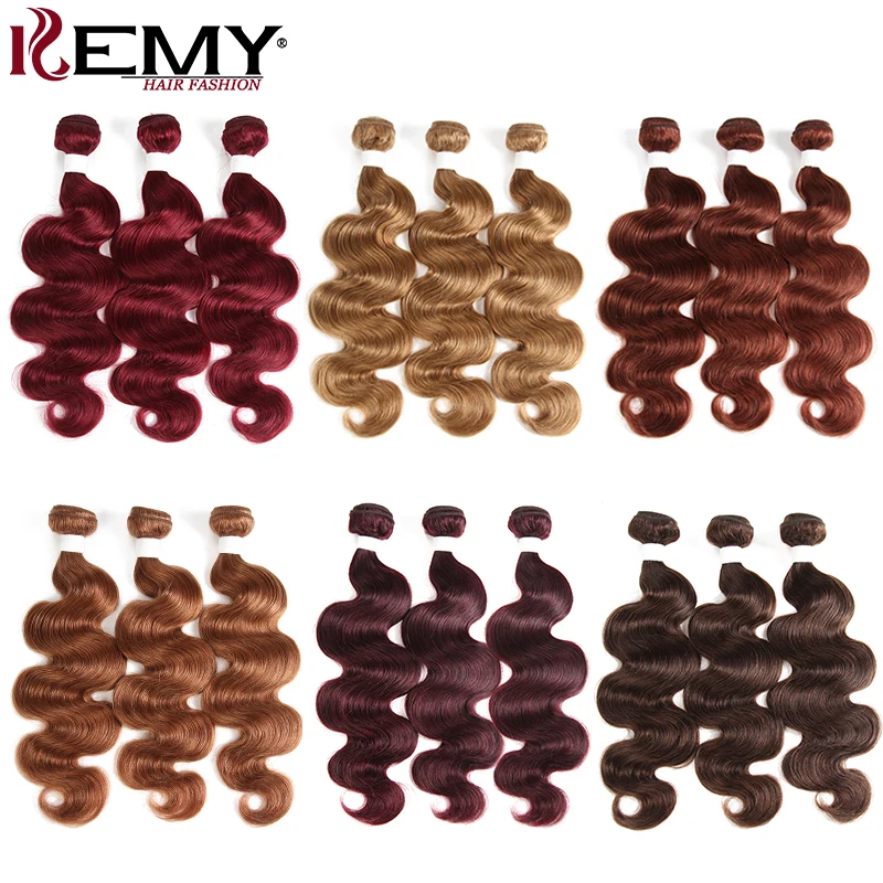KEMY Free Part Ombre Brazilian Body Wave Human Hair Bundles With Closure Light Brown Colored Hair Bundles For Women Hair Vendor