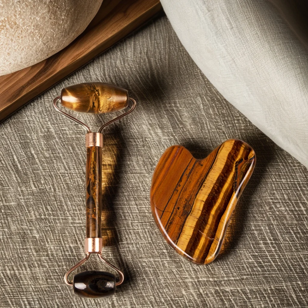 Gusha Modern Style Tiger Eye Crystal Set for Massage Laser Printed Love Theme Polished Technique