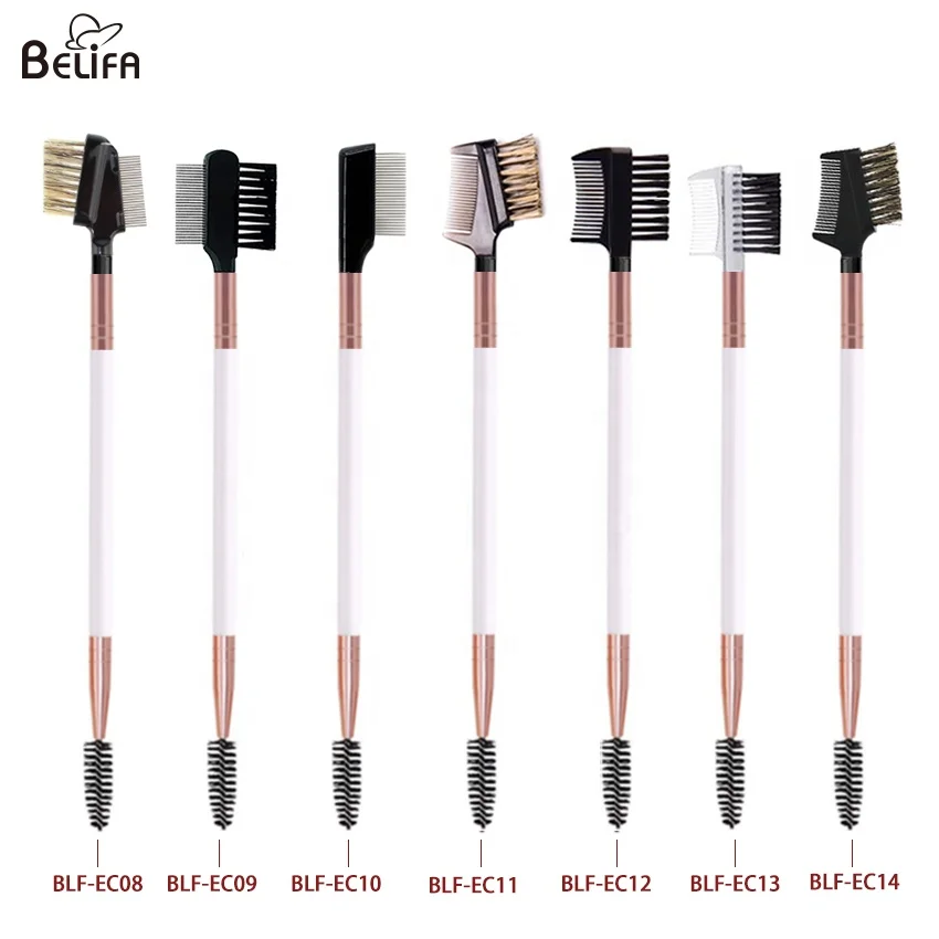 Custom logo eyebrow mascara wand spoolie brush double end wooden handle lash and eyebrow comb eyelash brush with brow groomer