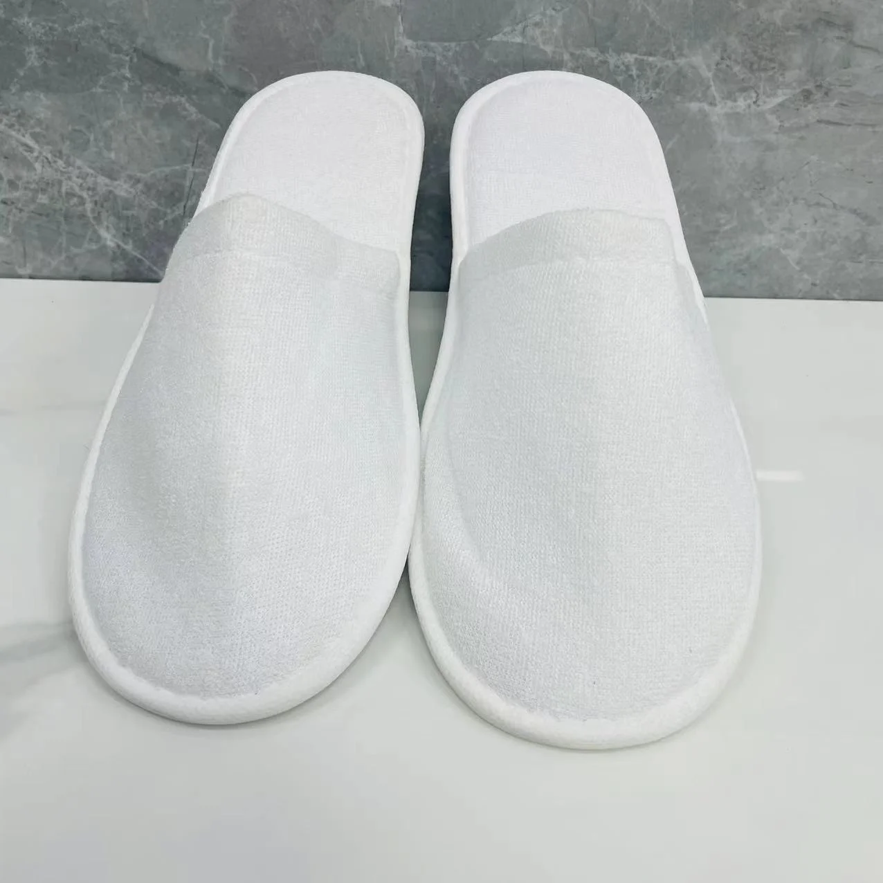 Hotel Disposable Slippers Close Toe Slippers High and Low Pattern Terry Cloth Towel Cloth Disposable Slippers