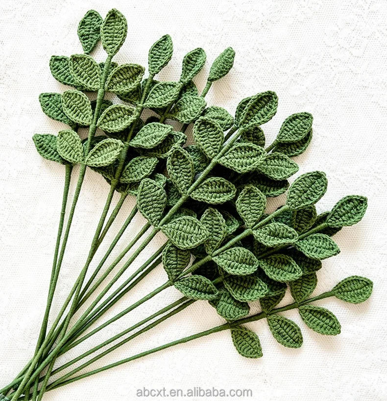 Handmade Wool Leaves  Crochet Olive Leaf Artificial Knit Flowers Crochet Eucalyptus Leaf