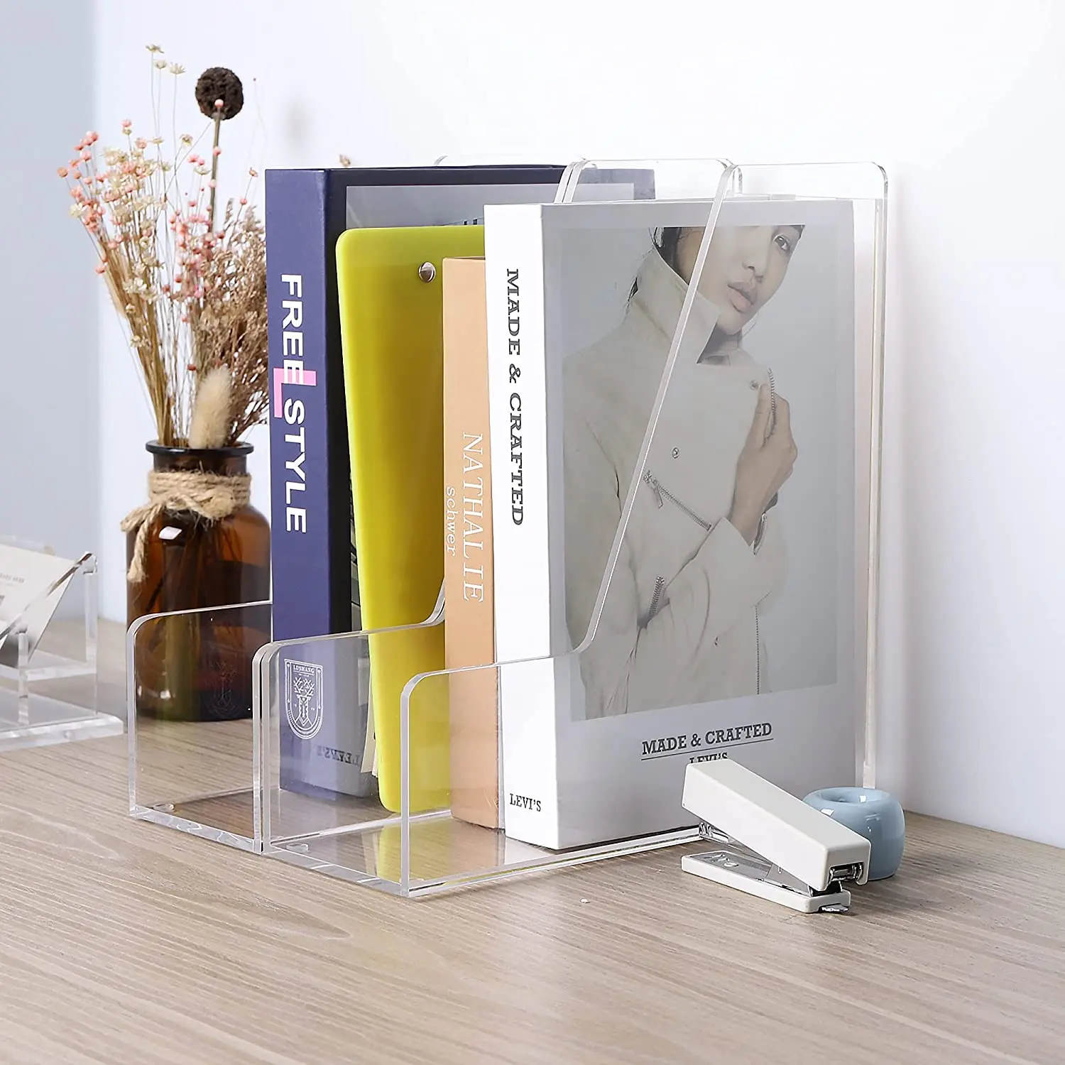 Magazine Holder Clear Acrylic Office Organization Book Rack for Desk File Organizers and Accessories