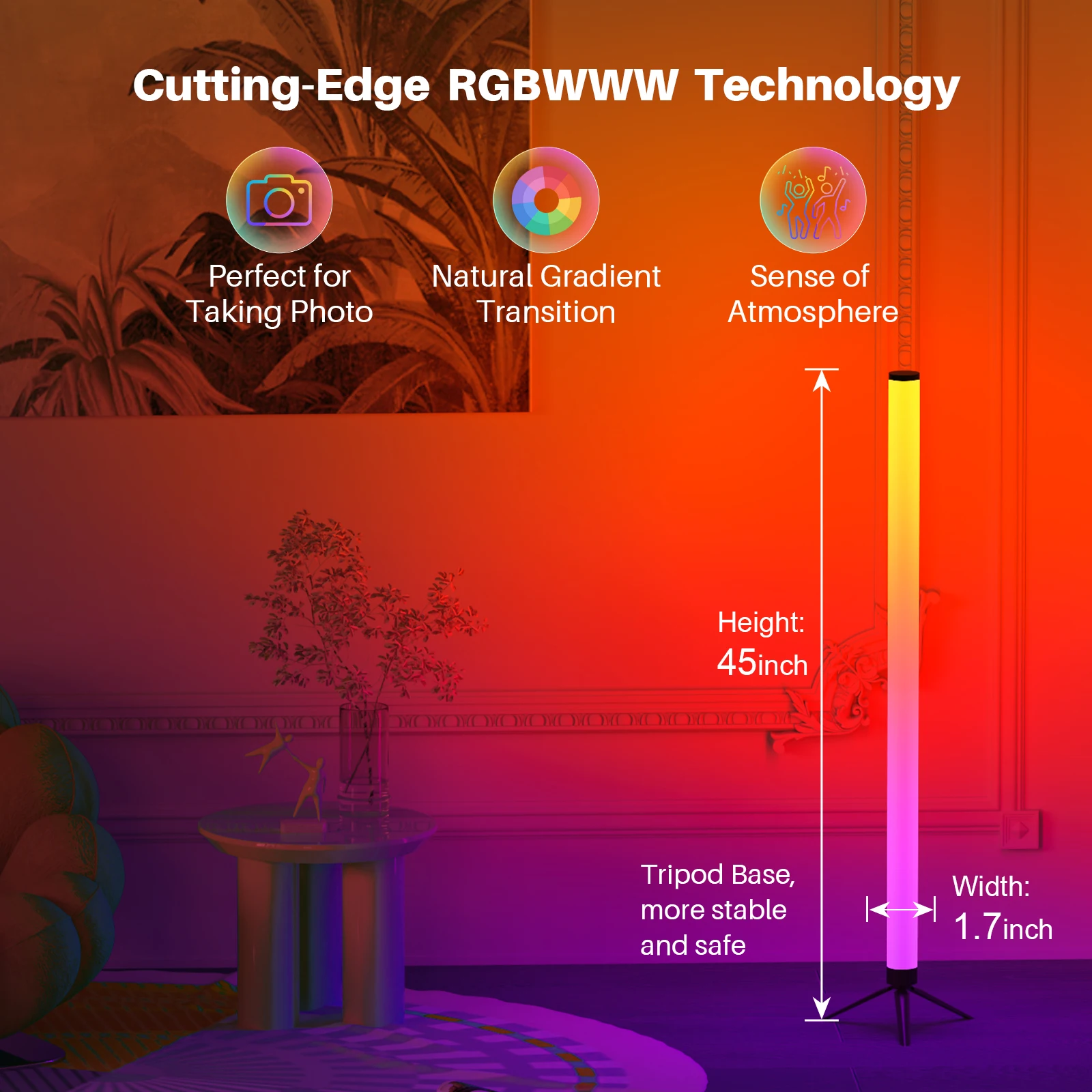 Standing Decorative Living Room RGB LED stand Tripod Corner Hotel Floor Lamp with Remote Control