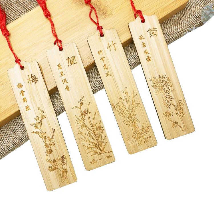 Custom  Factory Wholesale Plum, orchid, bamboo, chrysanthemum, bamboo and wood bookmark custom set