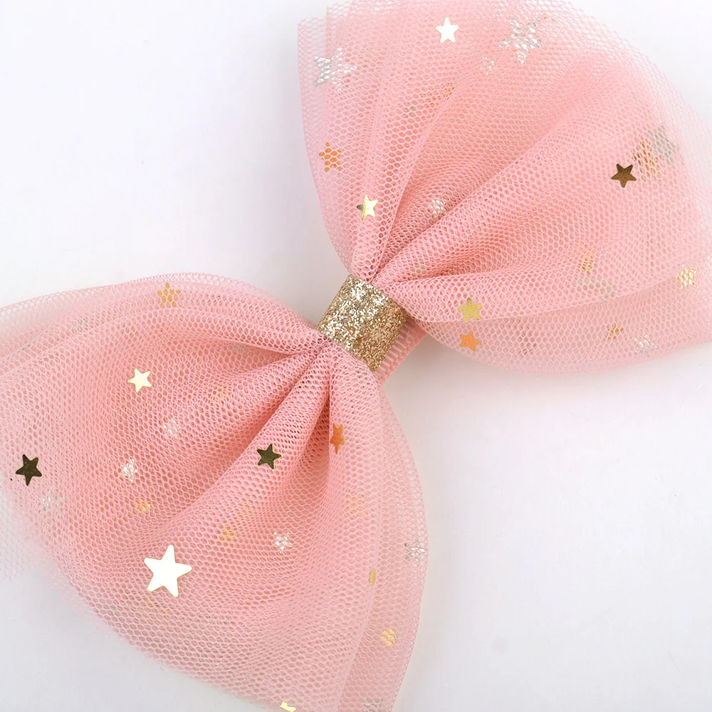 Tulle Lace with Star Children Girls Hair Bows with Clips Hair Accessories