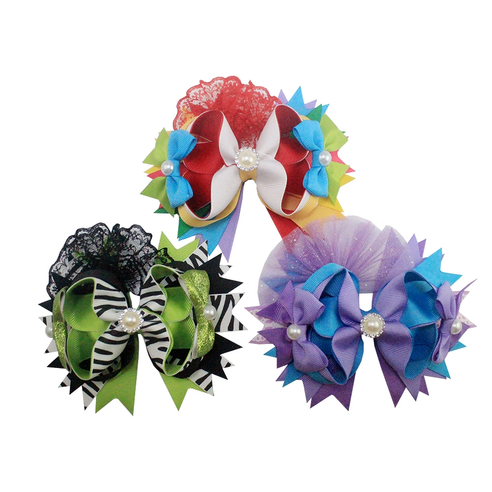 6' over the top girl hair bows big lace hair clip with rhinestones center for baby girls party