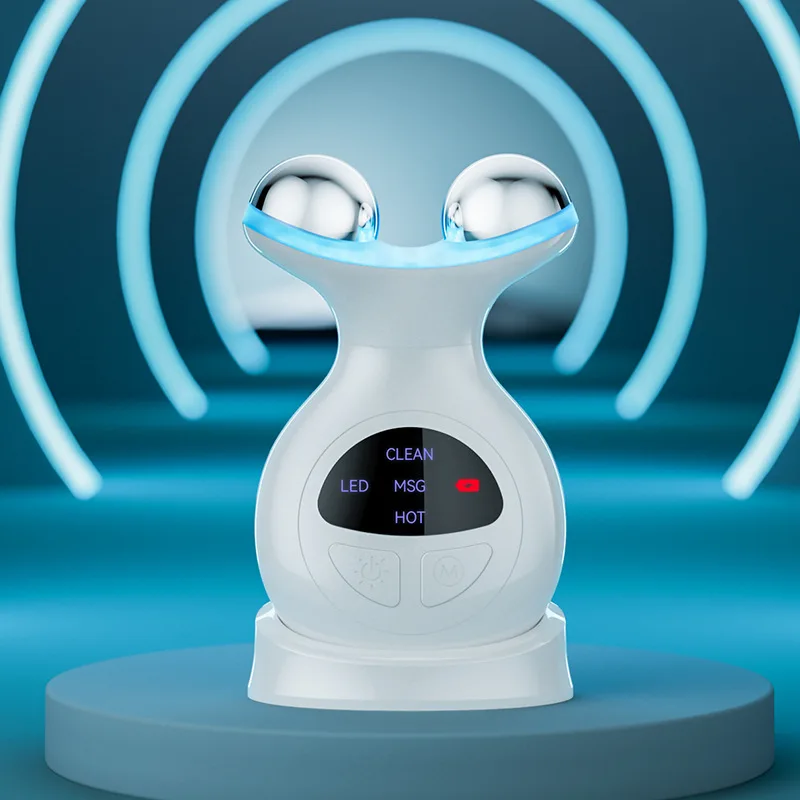 Portable 3D Lifting Facial Neck Massager for Enhanced Face Shoulder Care 7 LED Lights Vibrating Warming Function Beauty Device