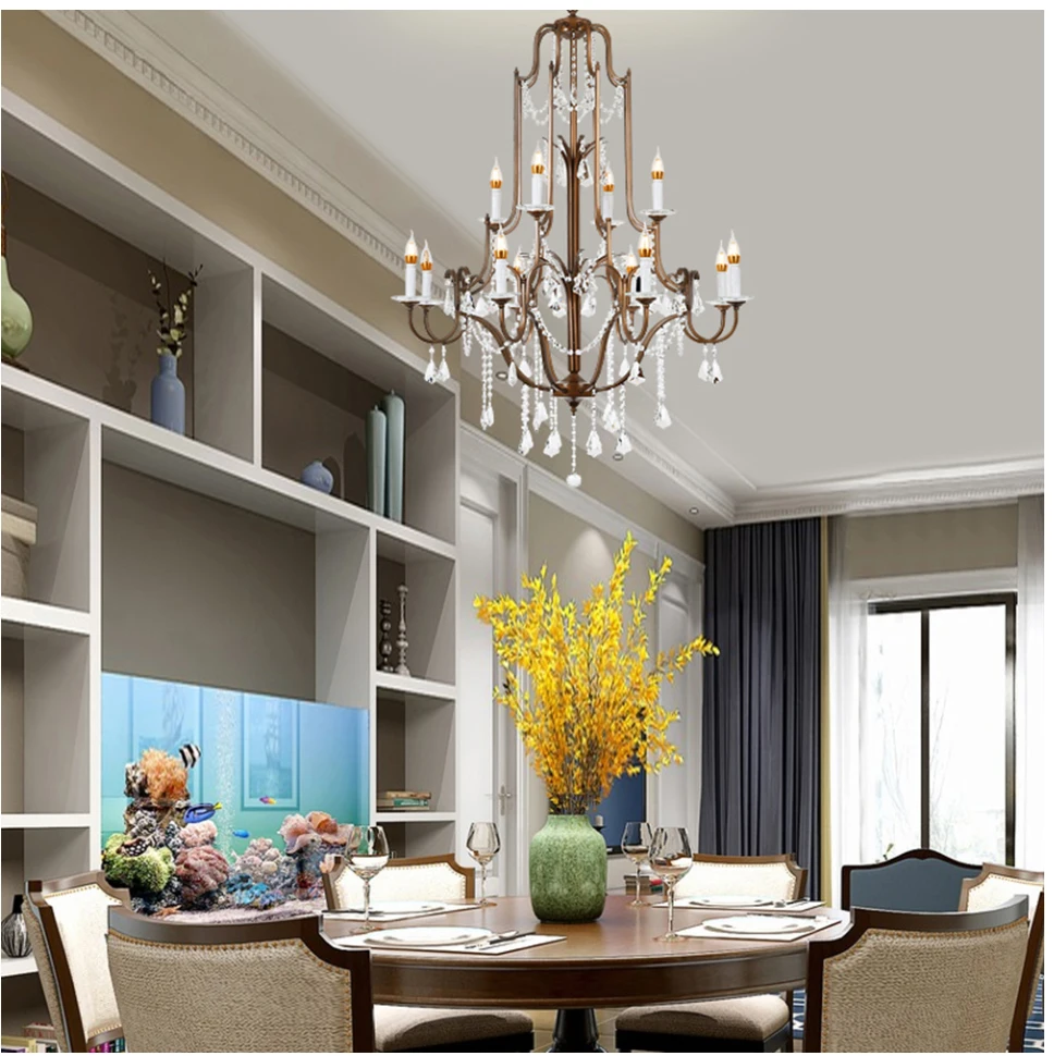 Modern Brass Gold Rustic Led Luxury K9 Crystal Glass Chandelier Antique Light for Living Room