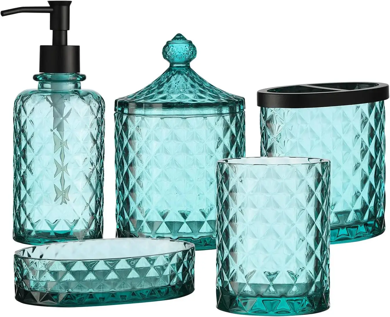 Wholesale Luxury five-piece Glass Crystal Farmhouse Bathroom Accessories Set With Tray Popular