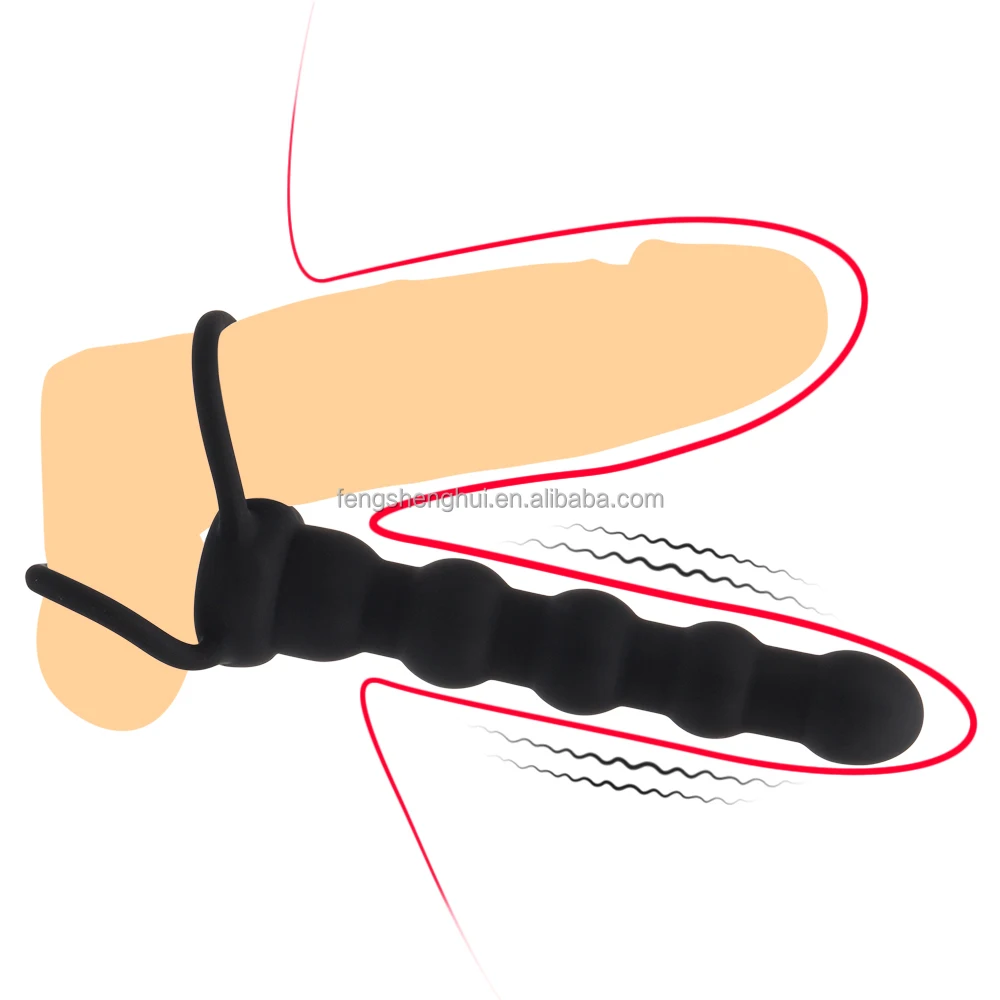 Double Penetrator Cock Ring Anal Vibrator Massager Strap-On Penis Ring Double Fun Beaded Vibrating Rabbit Penetration Sex Toys