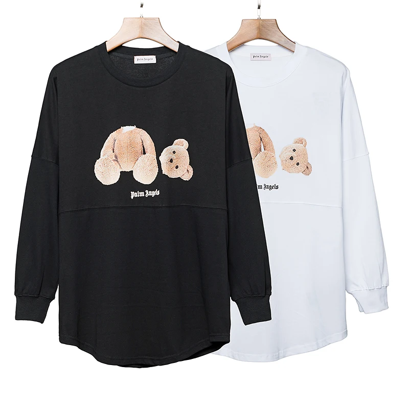 IHBK02 Fashion boys tshirts Long Sleeve Pure Cotton tshirt man print Broken Bear T-shirt brother 210