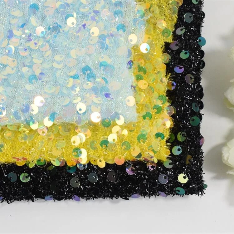 100 % Polyester Foam Fabric Iridescent Sequin Embroidery Sequin Fabric For Garment