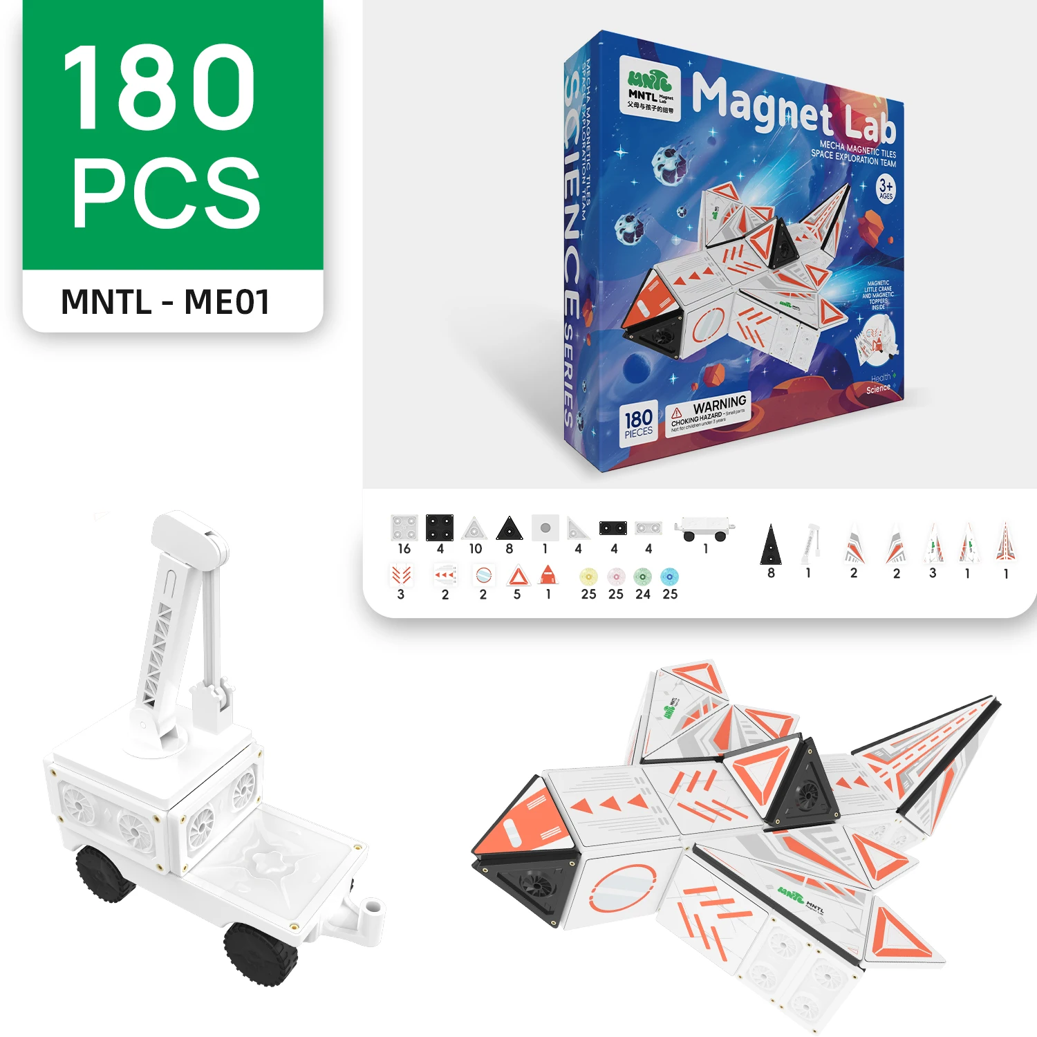 MNTL 180Pcs Stem Educational Magnetic Block Toys 3D Kids Mecha Magnetic Building Tiles For Kids