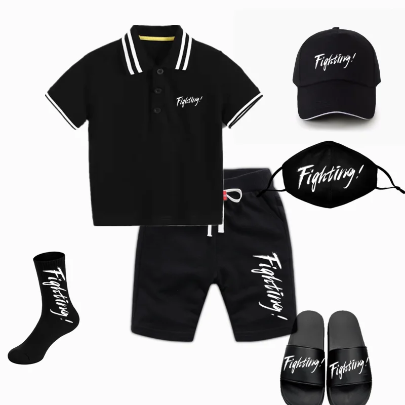 The Children Baby Boys 100% Cotton Pique Fabric Knit Collar Custom Design Polo Kids Boy Polo Shirt With Short Sleeve+pants